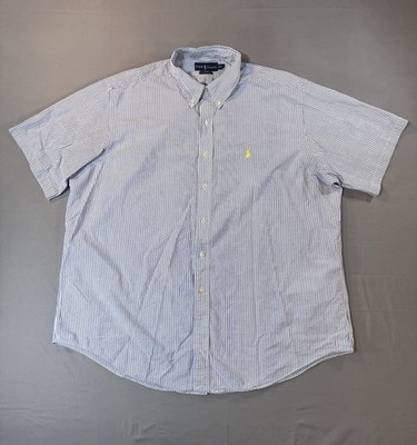 Polo Ralph Lauren Men's Button Up Classic Seersucker Blue White Stripe XXL READ