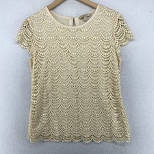 BANANA REPUBLIC Blouse 6 Crochet Lined Cap Sleeve Keyhole Back Scallop Ivory