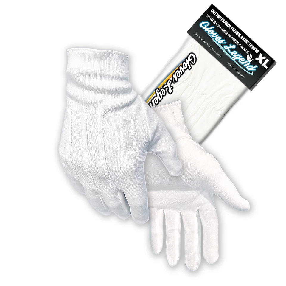 1 Pair - XL - Gloves Legend 100% Cotton White Parade Formal Attire Costume Glove - image 2 of 4