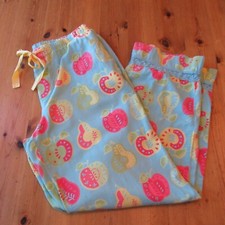 Nick Nora Pajama Pants Women M Pears Apples Blue Pockets Lace Accents Medium