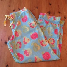 Nick & Nora Pajama Pants Women M Pears & Apples Blue Pockets Lace Accents Medium