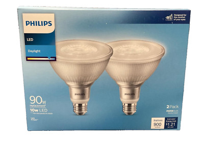 2 Pack x Phillips Daylight 90W Replacement 10W LED PAR38 Bulb Medium Base