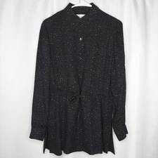 Worth Silk Tunic Women 6 Black Polka-Dot Button Drawstring Button Long Sleeve