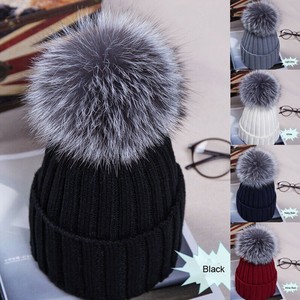 Winter Warm Women Ladies Fur Knitted Ski Pom Bobble Baggy Crochet Beanie Cap Hat
