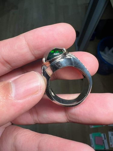 Natural Black Opal Green Fire Gemstone Solid 10k White Gold Ring For Men's #559 - Picture 6 of 8
