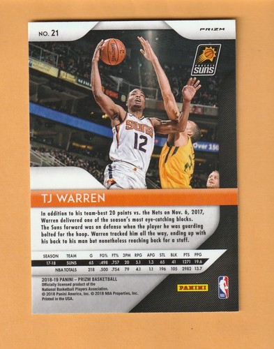 TJ Warren Phoenix Suns 2018-19 Prizm Green #21 NC State Wolfpack 7E - Picture 2 of 2