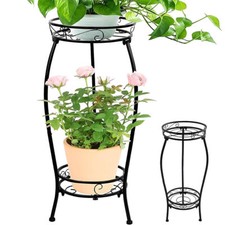 Corner Garden Metal Plant Rack Display Stand 2 Tiers Flower Shelf for Patio Hall