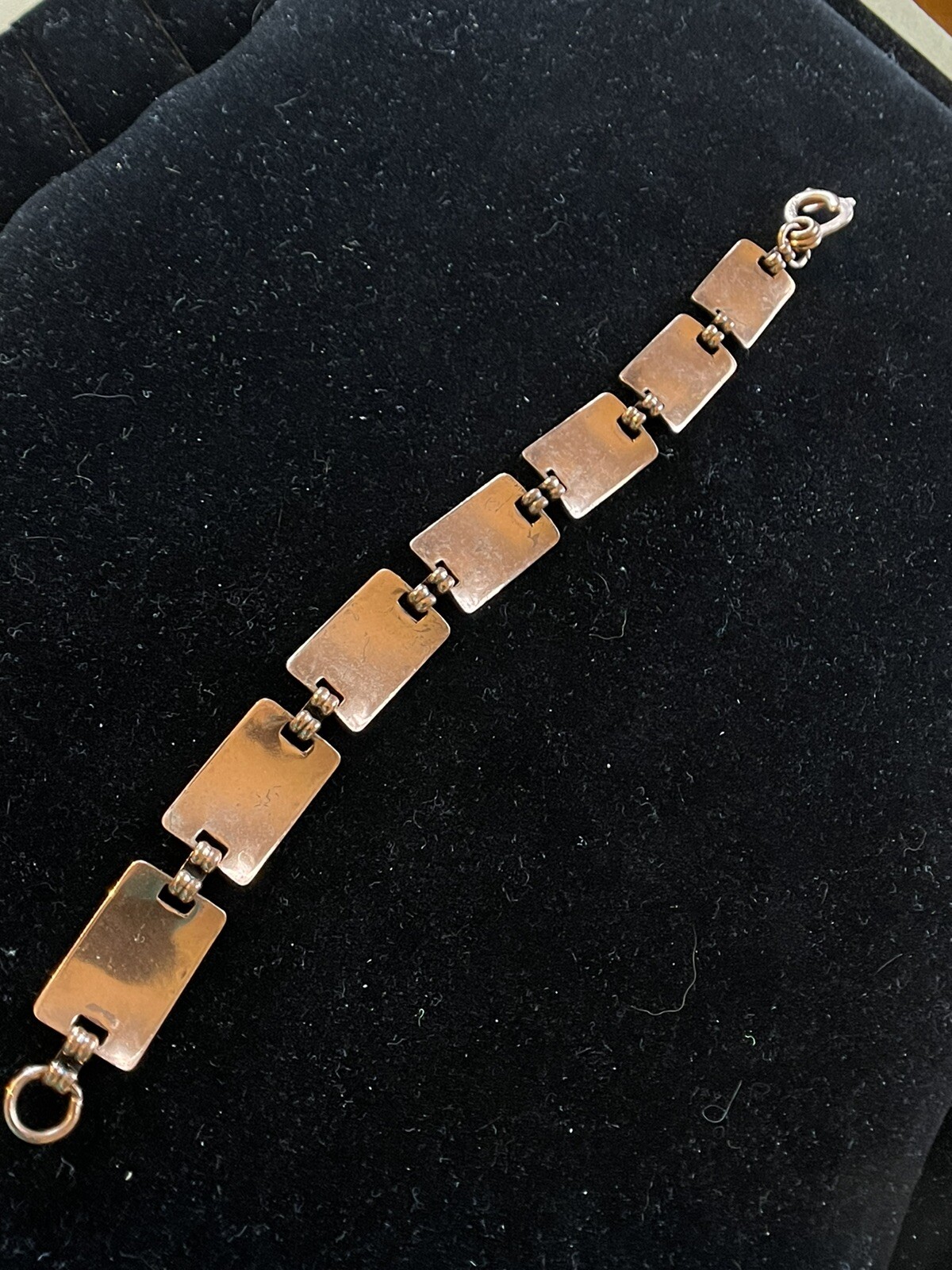 vintage Copper Rectangular Link Panel Bracelet Wi… - image 5