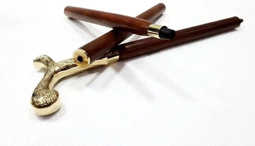 Bastón de madera estilo mango acabado dorado latón victoriano bastón vintage - Imagen 8 de 12