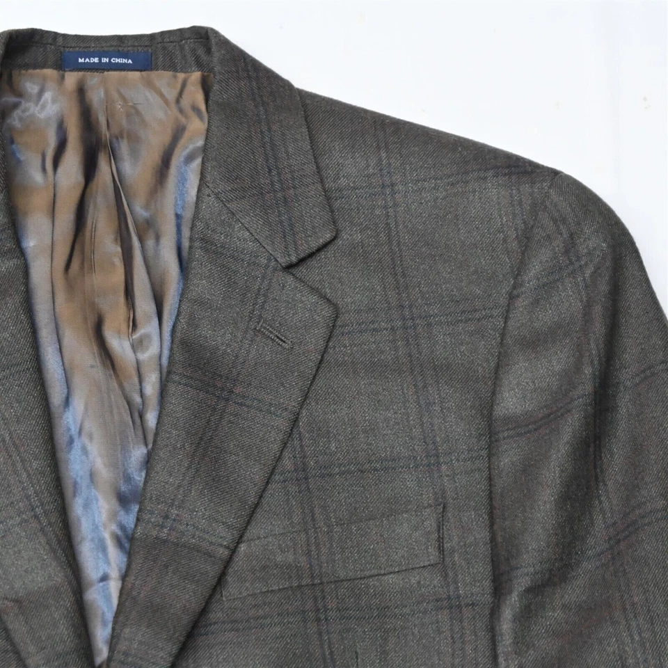 Ralph Lauren 38S Brown Plaid Flannel Silk Wool Mens Blazer Coat Suit Jacket - Image 2 of 4