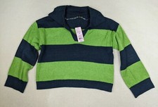 WILD FABLE Women's Sweater Green Blue Striped Collared Pullover Cropped Retro
