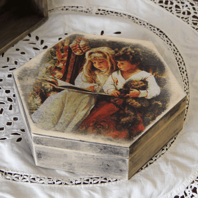 Vintage Holzkästchen in Wabenform Holzbox Holzkiste Dekokiste Kiste