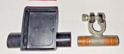 Genuine Quick Cable Battery Crimp End Flag Post Clamp 2/0 Neg- w Hardware & Boot