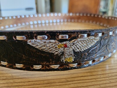 Vintage Hand Tooled Painted Leather Belt Size 40 Mexico Made  display picture 1
