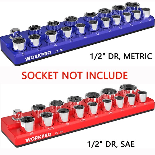 WORKPRO 1/2 -Inch SAE/ Metric Magnetic Socket Organizer Socket not Included NEW - Picture 1 of 19
