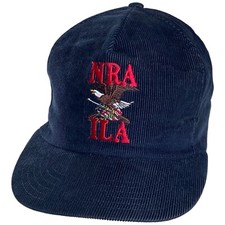 VINTAGE NRA ILA Corduroy Black Trucker Adjustable Strap Hat Cap Adult USA MADE!