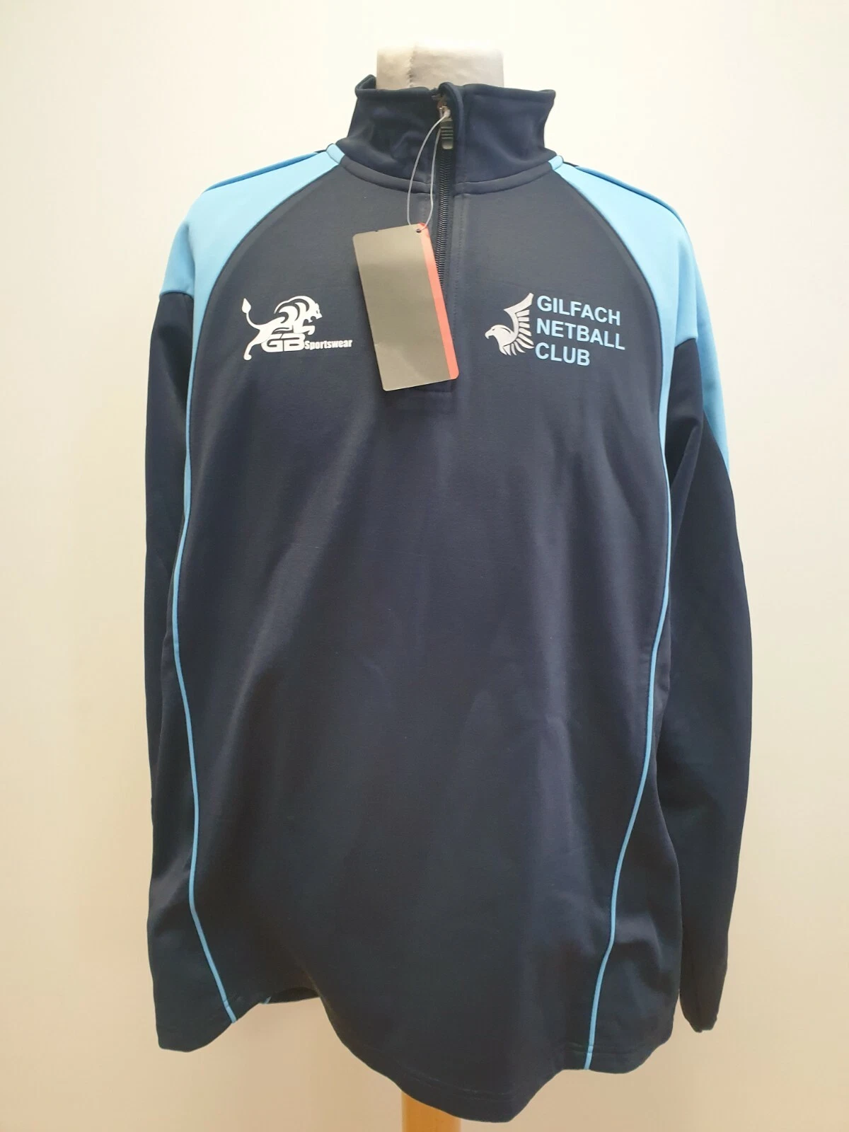 NN435 MENS GB SPORTWEAR GILFACH NETBALL CLUB BLUE 1/4 ZIP BASE LAYER TOP UK XL