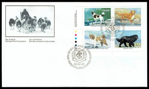 Canada FDC - 1988 - Dogs of Canada, Scott # 1220a, Plate Block