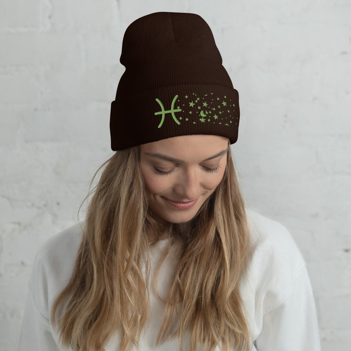 Pisces in the Stars Knit Beanie - Cozy Knit Hat | Brown | eBay display picture 3