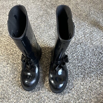 RED VALENTINO BLACK BOW MID-CALF RUBBER RAIN BOOTS SIZE 36