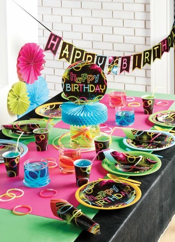 Glow Party Happy Birthday Lunch Napkins Paper 16 Pack Neon Birthday Tableware - Picture 2 of 3