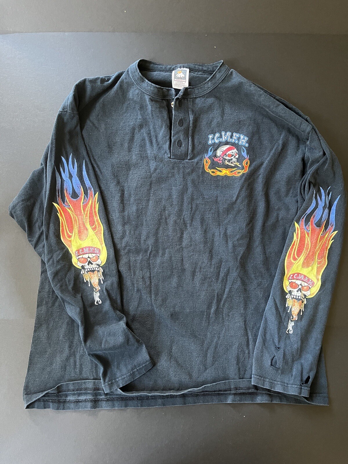 Vintage Ice Cream Man From Hell Biker Club Shirt Black Long Sleeve Size