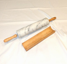 Vintage Solid Marble Rolling Pin with Stand Gray and White