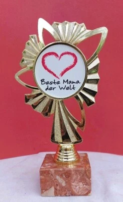 FDPOKALE Pokal Trophäe Beste Mama der Welt Gold auf Blockmarmor Muttertags Geschenk