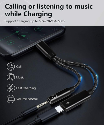 Auriculares Y Cargador Usb C A 3,5 Mm Adaptador, Usb Tipo C 2 En 1 A Conector... - Picture 2 of 3