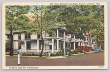 Lakeside Oh Hotel Richards and Maple Avenue UNP linen Postcard d2