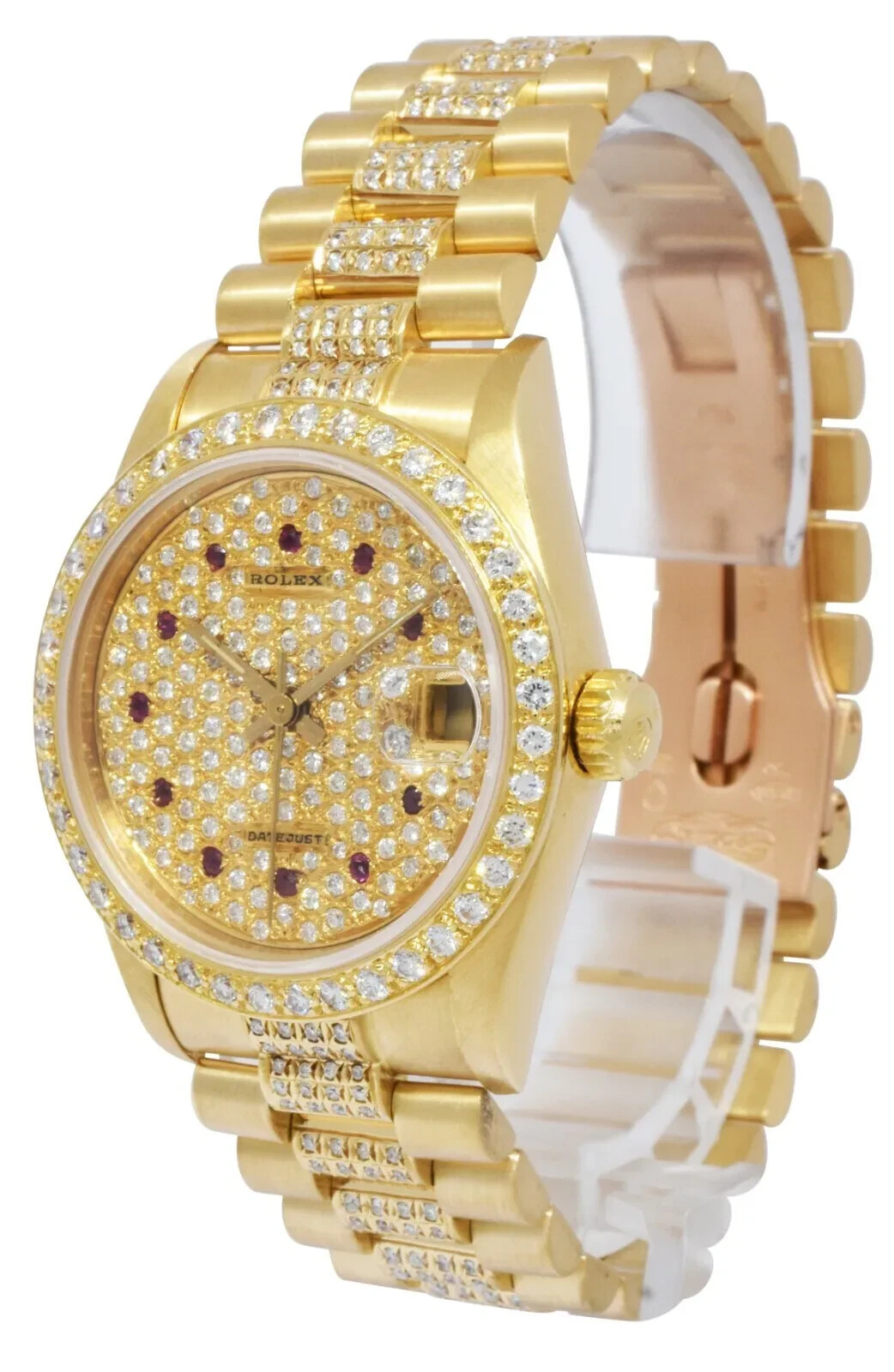 Rolex Datejust President 18k YG Pave Diamond & Ruby Dial Lady 31mm Watch 68278 image 3