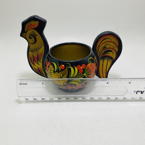 Russian Rooster/Chicken Lacquered Wooden Bowl Office Decor Desk Kitchen Art - Picture 7 of 10