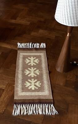 Vintage 60er Danish Design Kelim Teppich Wandteppich mit Fransen 106cm x 36cm