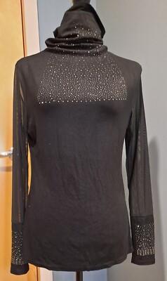 NWOT XYCZ Black Cotton Spandex Blend Roll Neck Silver Rivet Studded Top Large