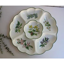 Vintage Royal Worcester Herbs Chip & Dip Tray Crudite Sever Botanical Party Tray