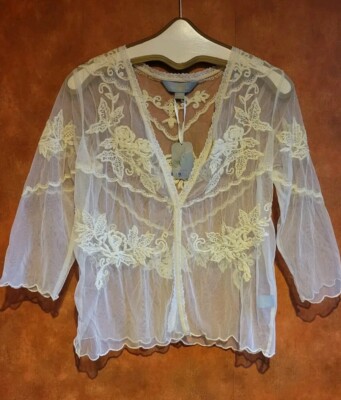 NWT April Cornell Romantic Sheer Embroidered Jacket Bed Coat