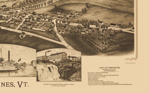 Vista panorámica histórica - Vergennes Vermont - Burleigh 1890 - 23 x 36,74 - Imagen 3 de 20