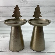2 Christmas Tree Gold Metal Pedestal Candle Holder Bed Bath & Beyond Holiday