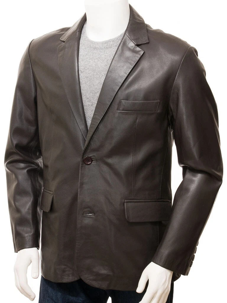 Leather Blazer Jacket Men's Coat Lambskin Slim Fit Soft Men Two Real US Brown 17