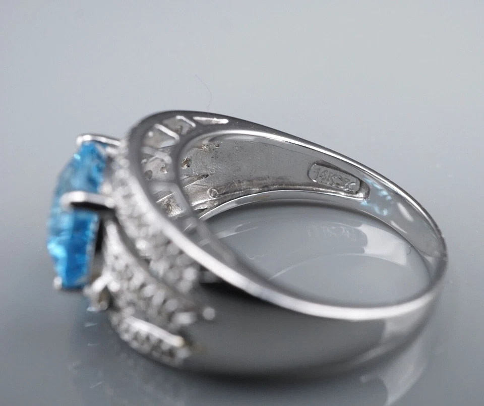 Anillo Le Vian 14k Topacio Azul Diamantes Banda Oro Blanco Ovalado Talla 7 Diseñador RG4415 Foto 4 de 4