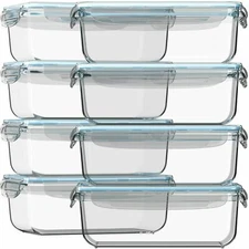 Glass Storage Containers with Airtight Lids, Microwave Safe, 30oz, Set of 16