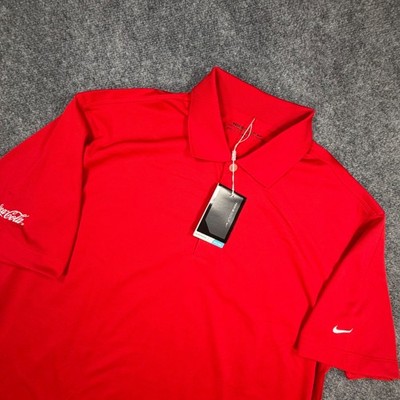 NEW Nike Golf Dri-FIT Polo Shirt Mens Large Red Coca-Cola Logo Short Sleeve 0525