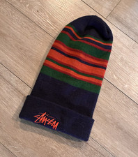 80s - 90s Stussy Rasta styled Striped Logo Be...
