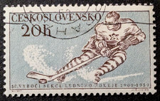 Czechosłowacja 1959 Mi1116 znaczek pocztowy hokeja na lodzie znaczek stempel barwa sello używany