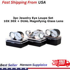 3PC Jeweler s Loupe Set 10X 20X 30X Magnifying Glass for Jewelry, Coins, Watches