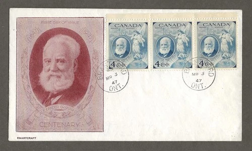 Canada first day cover, smartcraft cachet 274 A. Graham Bell strip of 3 [671