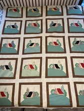 Country Houses Applique Quilt Top Farm Home 87" x 71  Hand Stitched Gorgeous