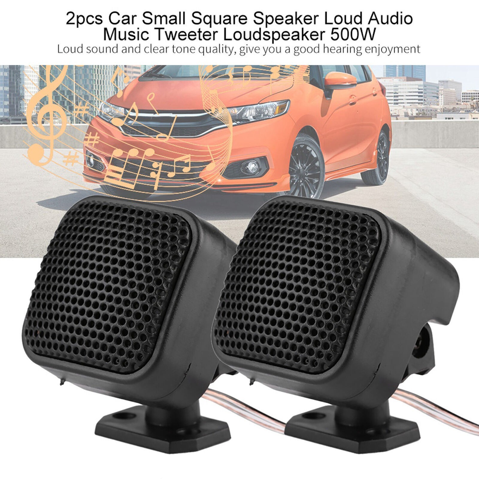 2pcs Car Small Square Speaker Loud Audio Music Tweeter Louds
