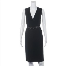 GUCCI Women's Black Linen Blend Sleeveless Dress with Horsebit Belt S Excellent