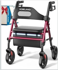 HOMLAND Foldable Rollator Walkers with Seat for Seniors, 8'' Big Wheels, 350 ...